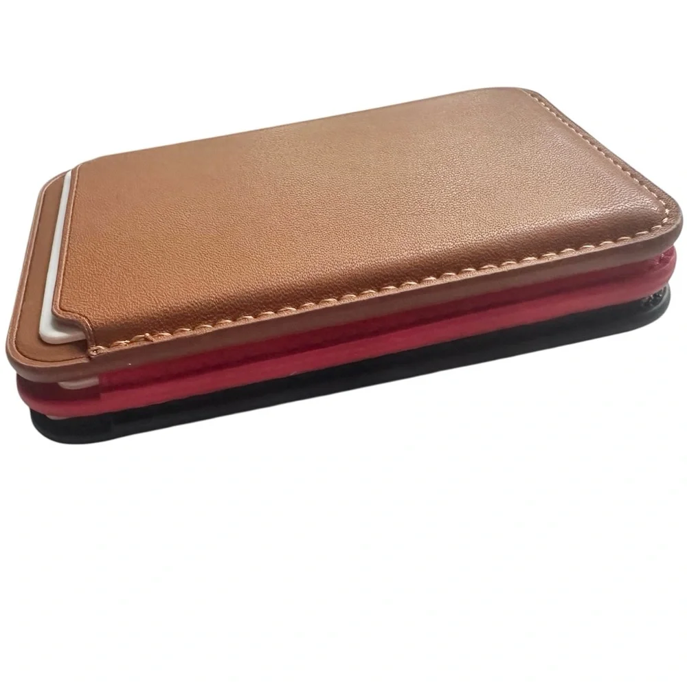 NEW 3 Magnetic Phone Wallet Card Holder Mag Safe Red Brown Navy Blue